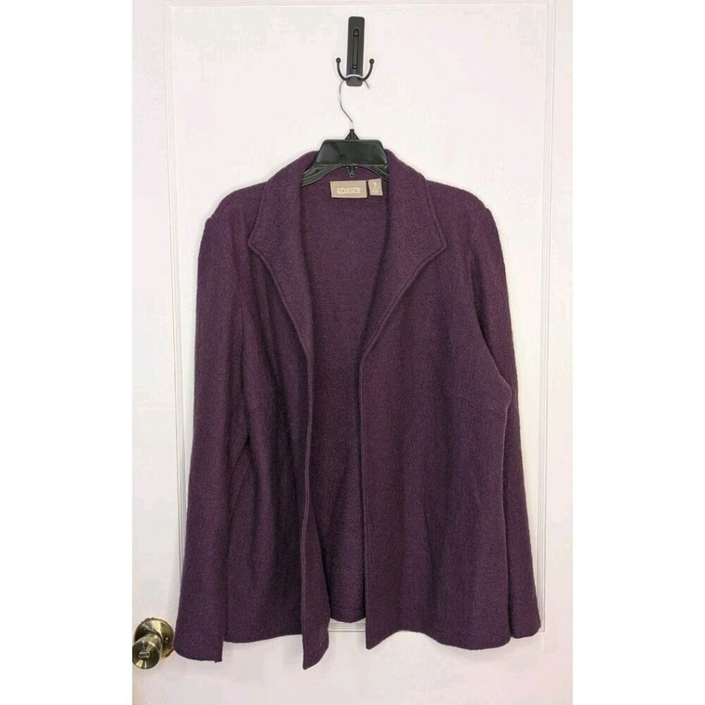Chicos Size 2 / Xl Eggplant Purple Boiled Wool Jacket Cardigan Open Front